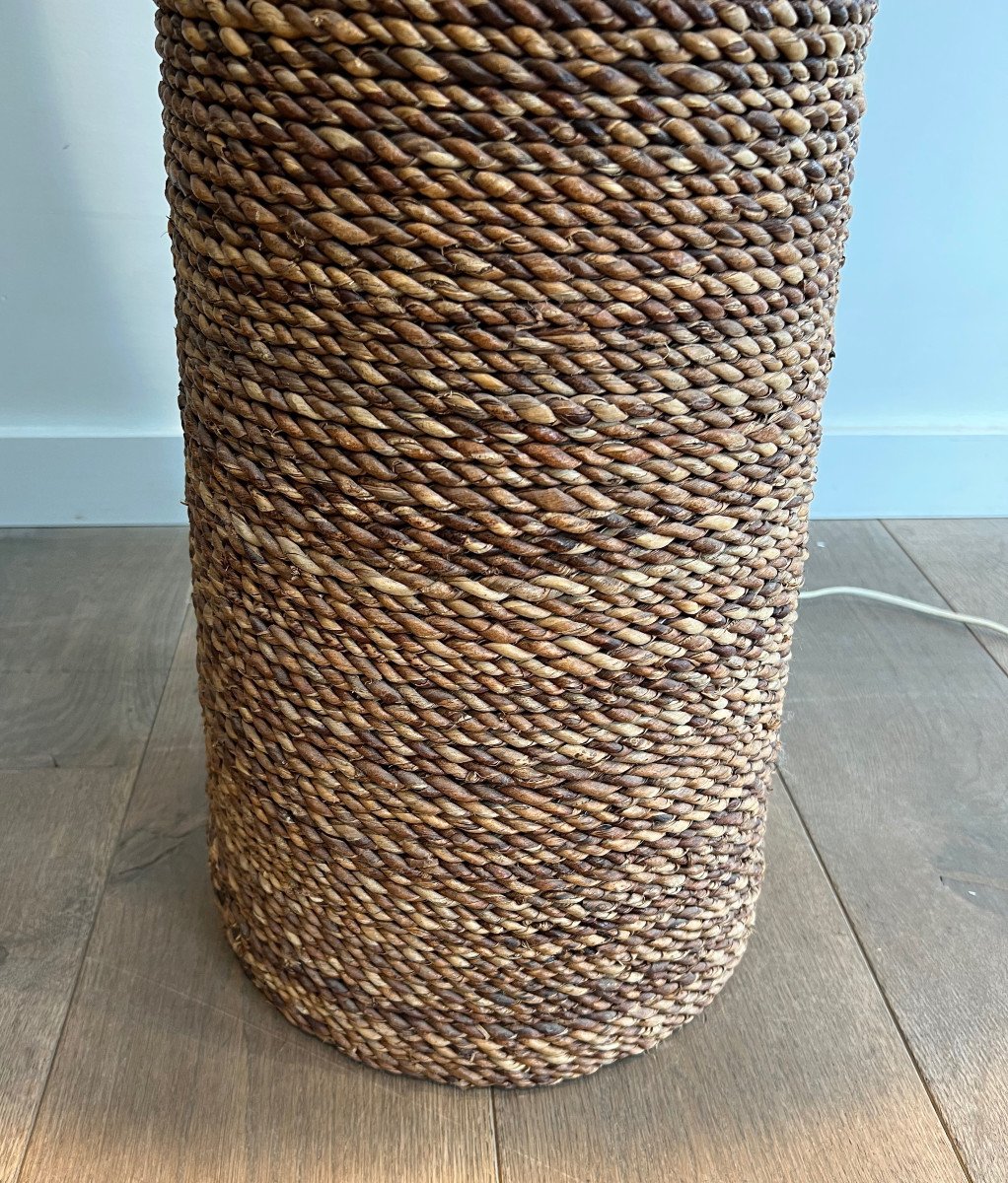 Conical Rope Floor Lamp. French Work In The Style Of Adrien Audoux & Frida Minet. Circa 1950-photo-3