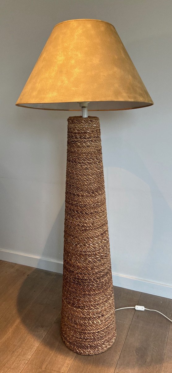 Conical Rope Floor Lamp. French Work In The Style Of Adrien Audoux & Frida Minet. Circa 1950-photo-6