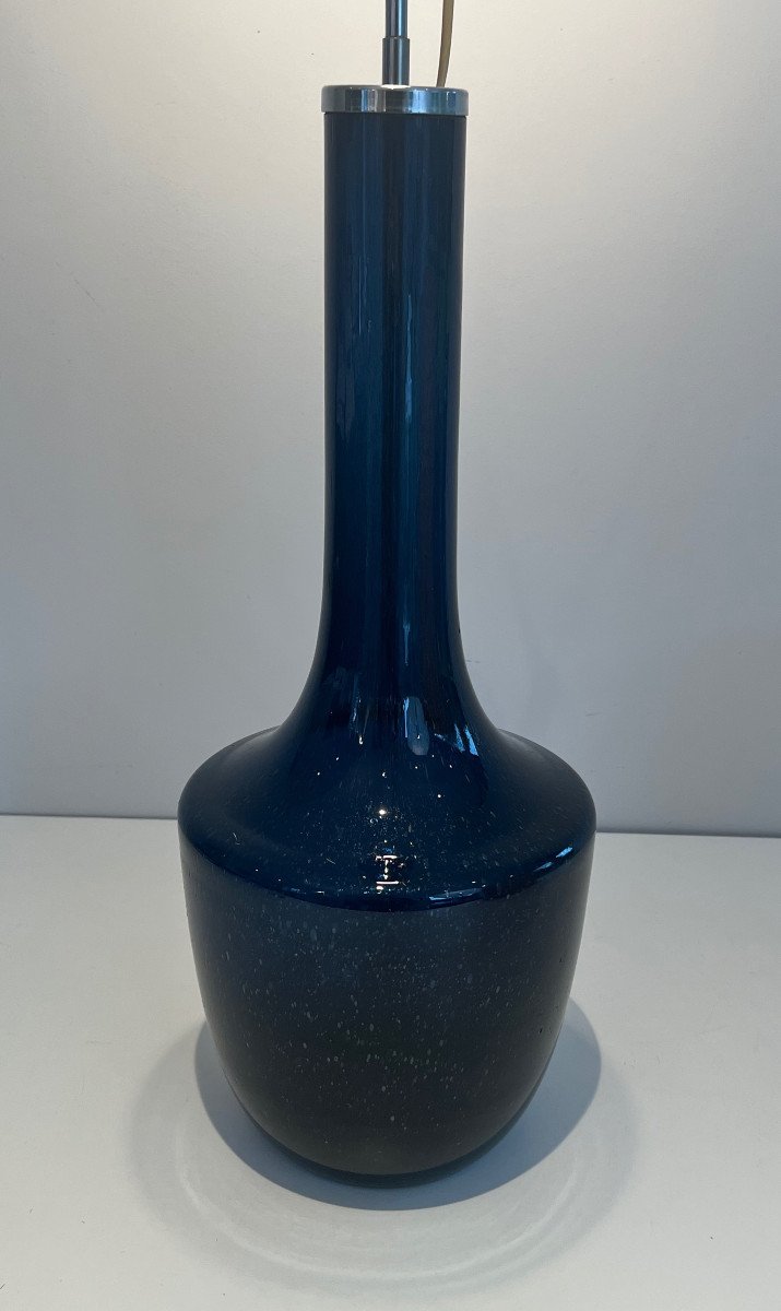 Blown Blue Glass Table Lamp. French Or Italian Work. Circa 1970-photo-2