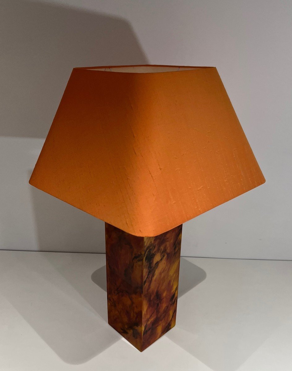 Pair Of Plexiglass Lamps Imitating Tortoise Shell. French Work. Around 1970-photo-2