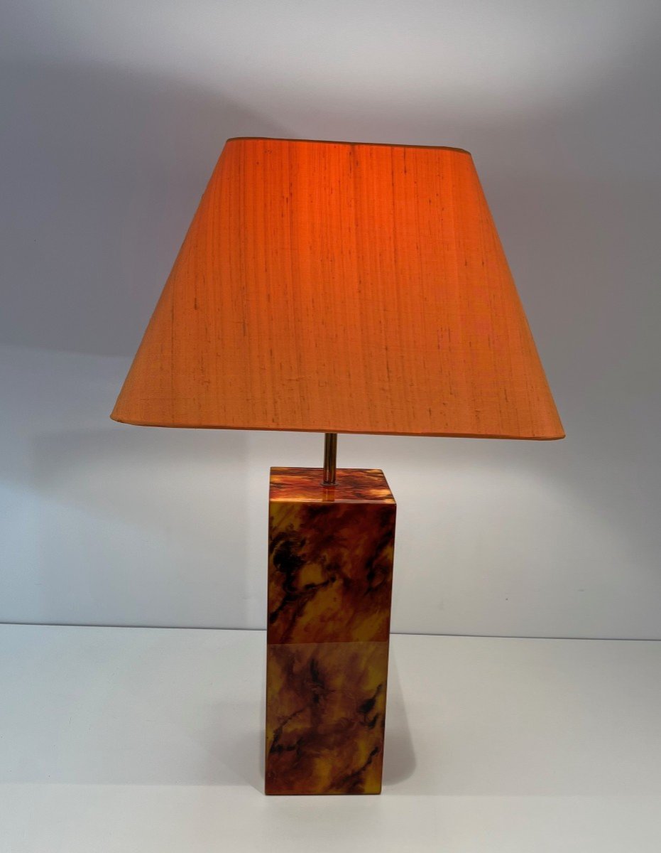 Pair Of Plexiglass Lamps Imitating Tortoise Shell. French Work. Around 1970-photo-4