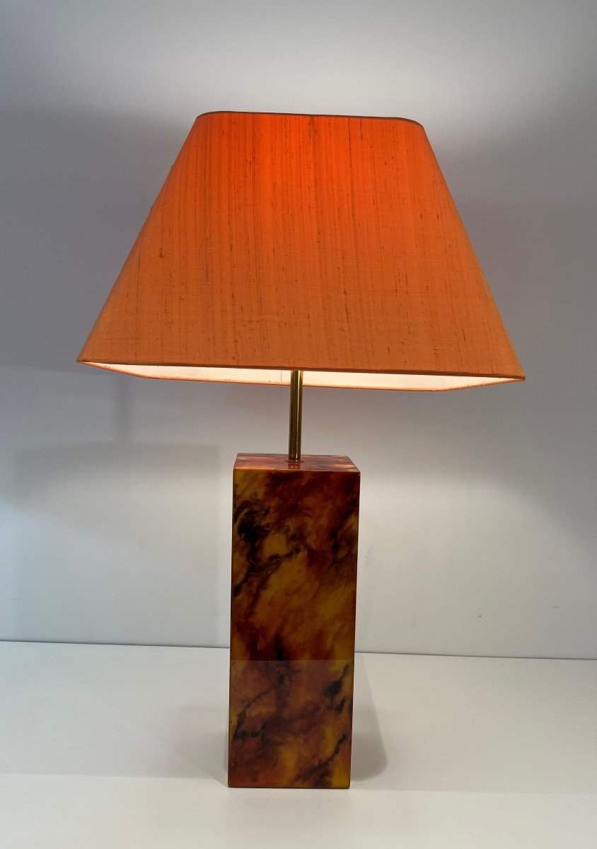 Pair Of Plexiglass Lamps Imitating Tortoise Shell. French Work. Around 1970-photo-1