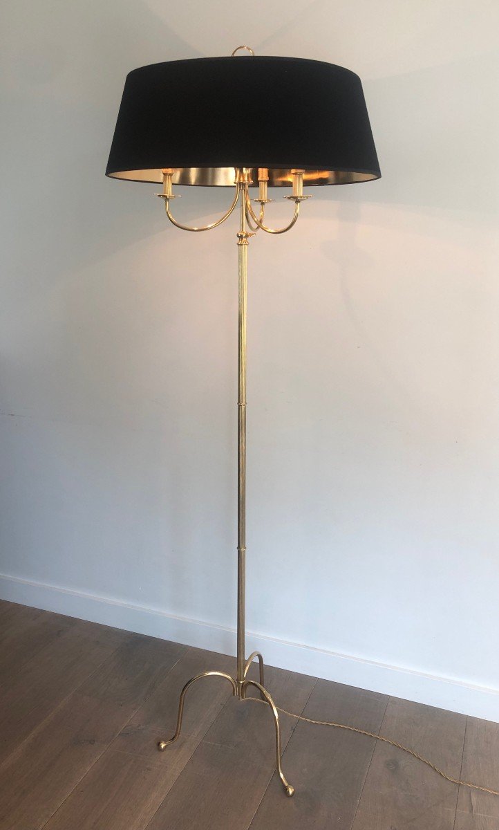 Neoclassical Style Floor Lamp In Brass With Three Arms Of Light. Floor Lamp Adjustable At The Top