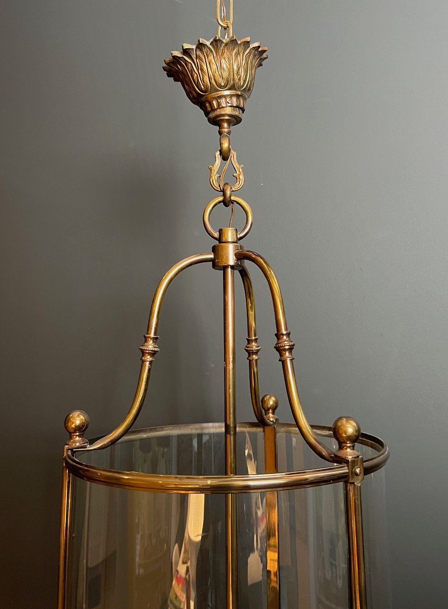 Important Neoclassical Style Round Brass And Glass Lantern. French Work. Circa 1970-photo-1
