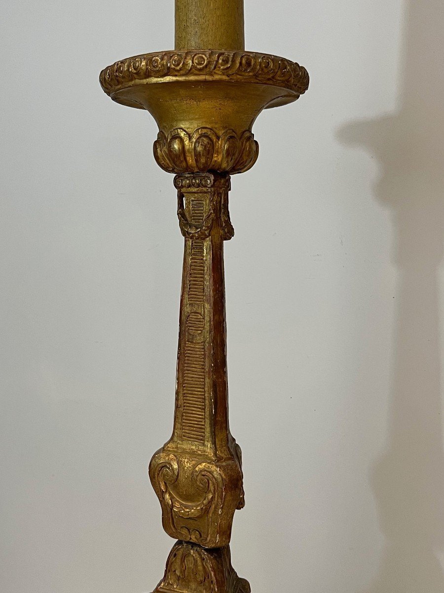 Tall Gilded Carved Wood Candelabra On A Patinated Base. French Work. Circa 1900-photo-1