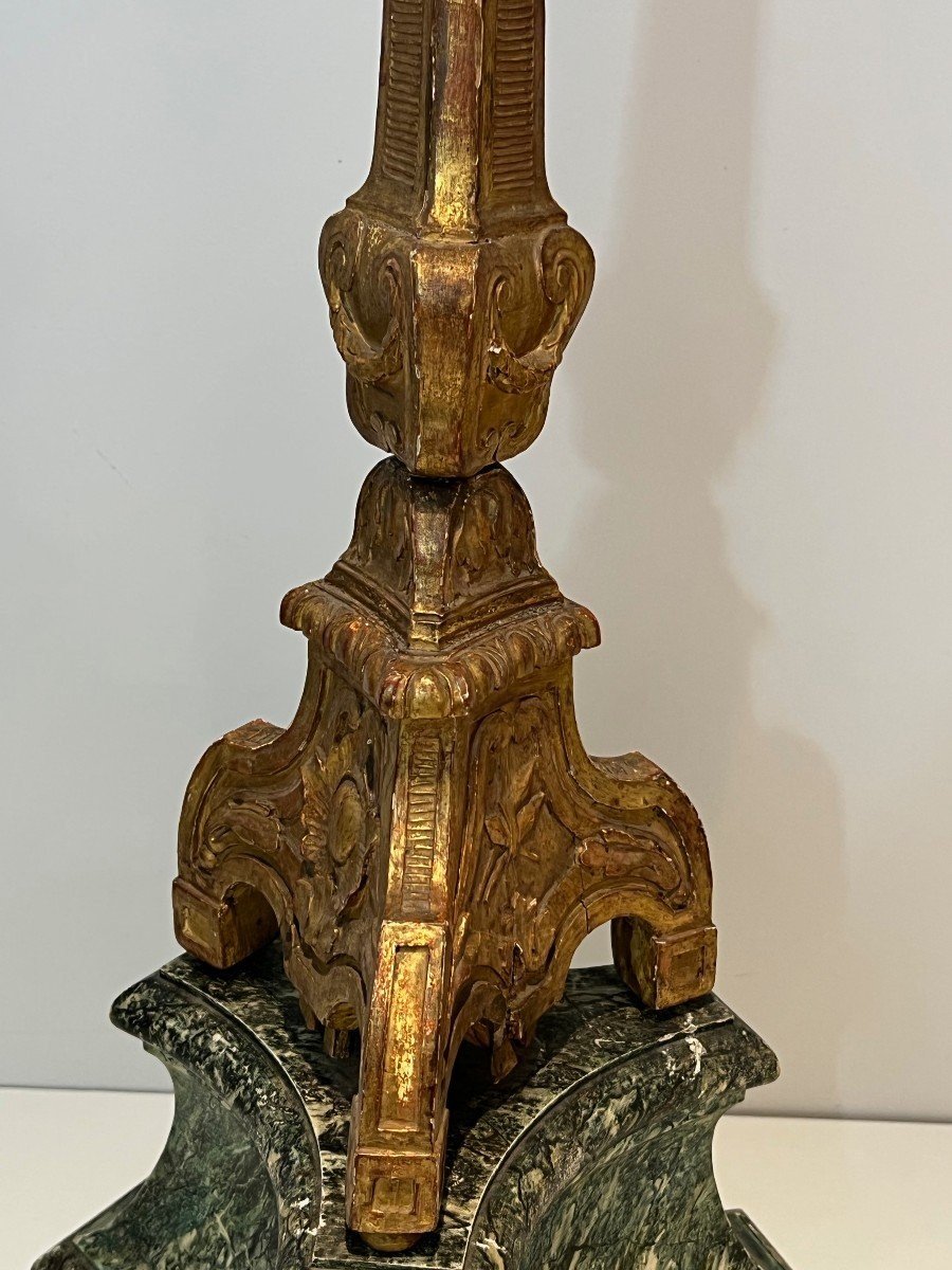 Tall Gilded Carved Wood Candelabra On A Patinated Base. French Work. Circa 1900-photo-3