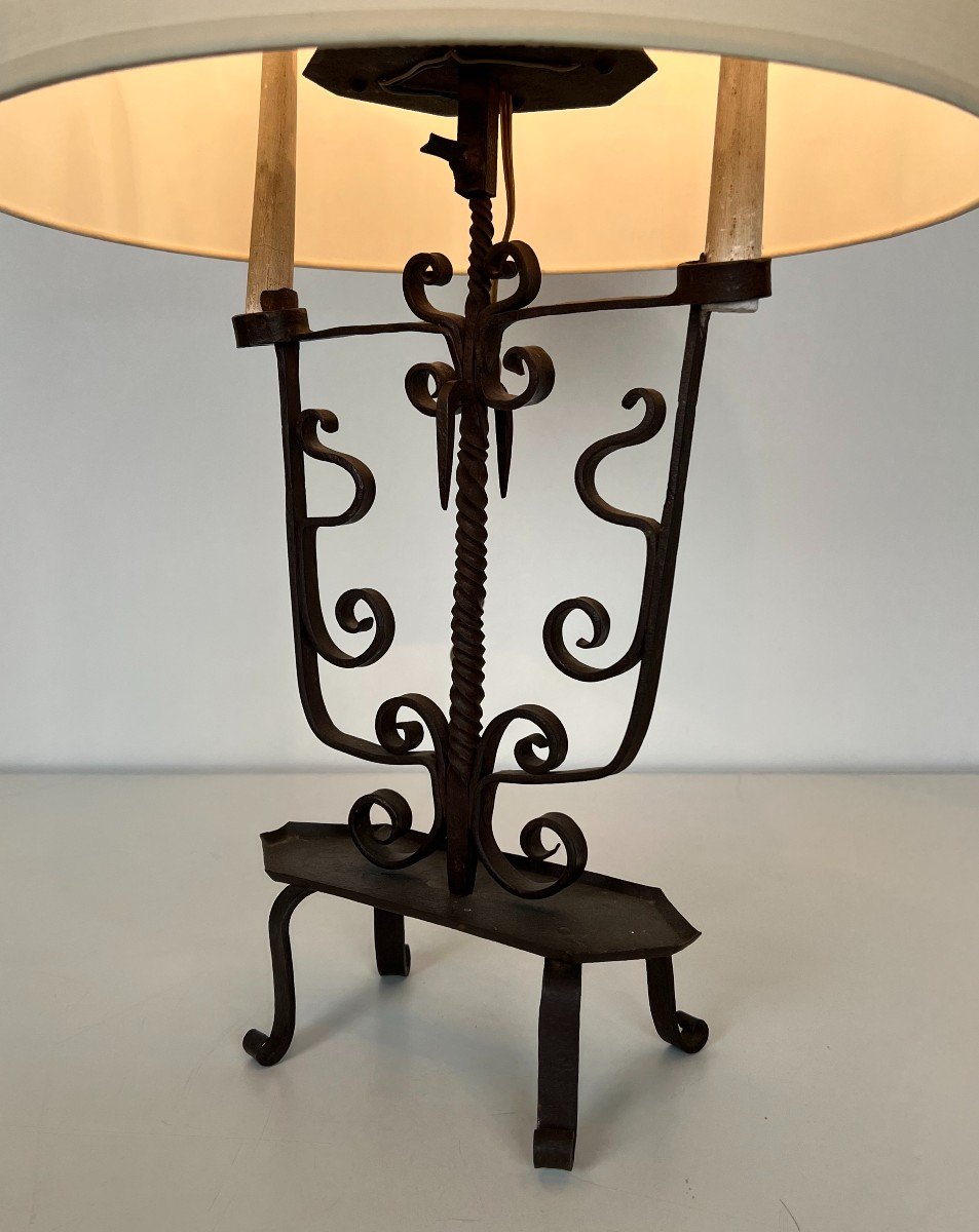 6 Lights Wrought Iron Candlestick. French Work. Circa 1950-photo-5