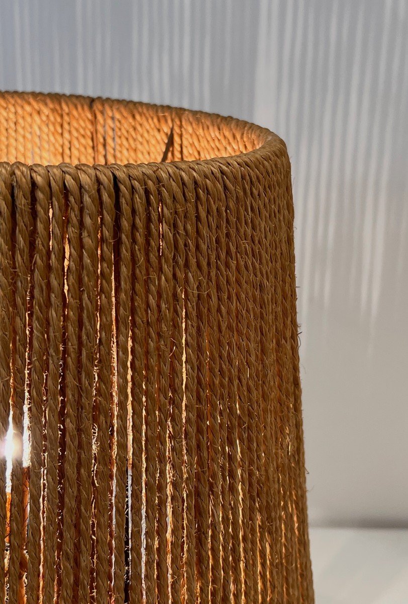 Round Rattan Lamp With Rope Shade. French Work In The Style Of Adrien Adoux And Frida Minet-photo-1