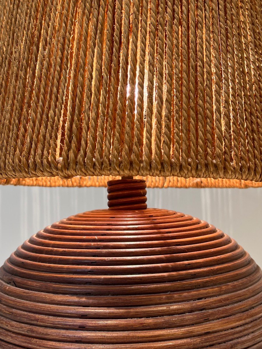 Round Rattan Lamp With Rope Shade. French Work In The Style Of Adrien Adoux And Frida Minet-photo-3