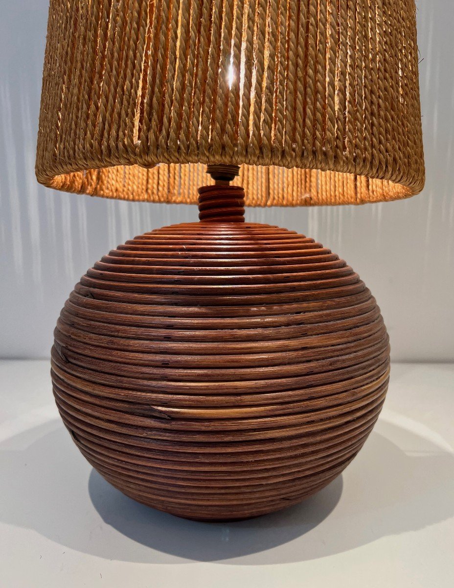 Round Rattan Lamp With Rope Shade. French Work In The Style Of Adrien Adoux And Frida Minet-photo-4