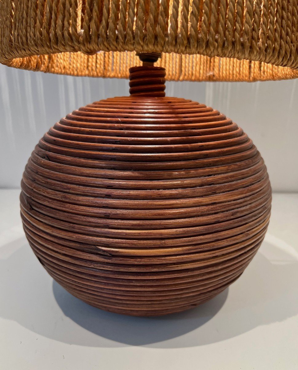 Round Rattan Lamp With Rope Shade. French Work In The Style Of Adrien Adoux And Frida Minet-photo-5