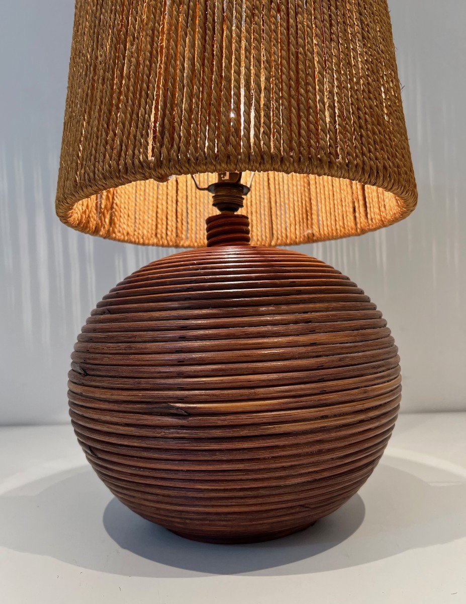 Round Rattan Lamp With Rope Shade. French Work In The Style Of Adrien Adoux And Frida Minet-photo-6