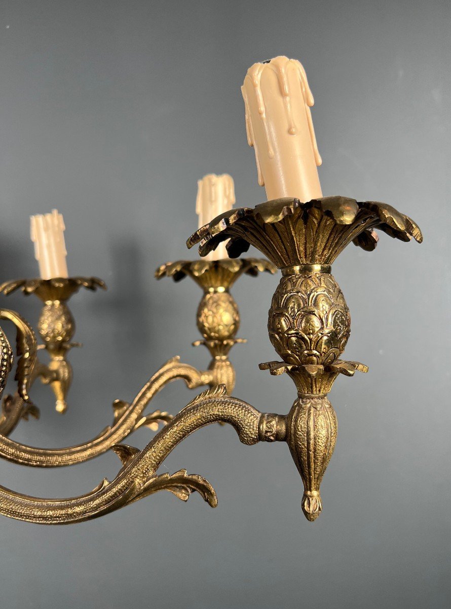 Pineapple Bronze Chandelier With 8 Arms. French Work In The Style Of Maison Charles. Circa 1970-photo-6