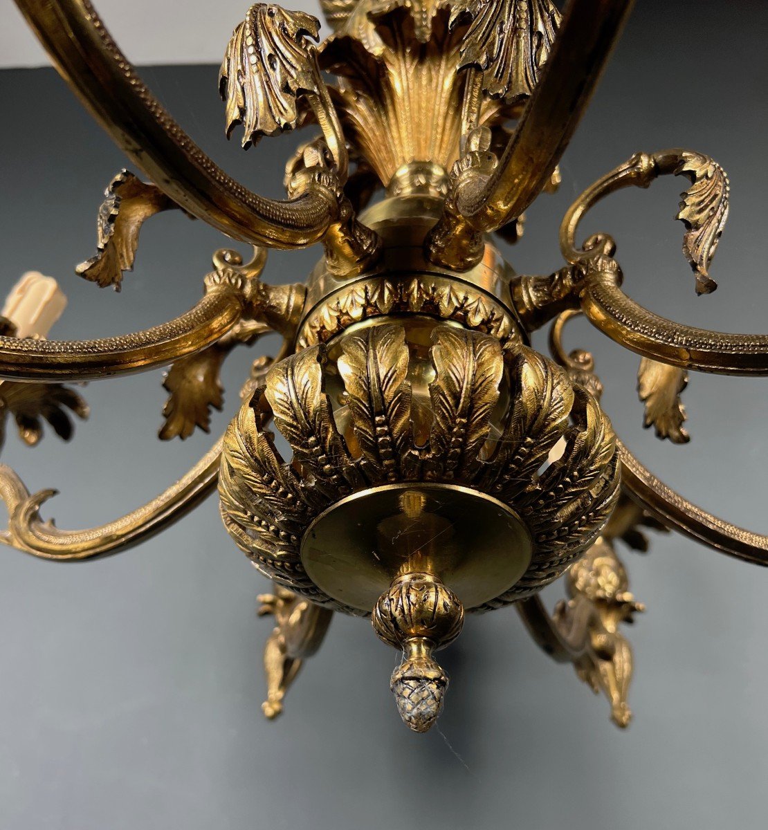 Pineapple Bronze Chandelier With 8 Arms. French Work In The Style Of Maison Charles. Circa 1970-photo-7