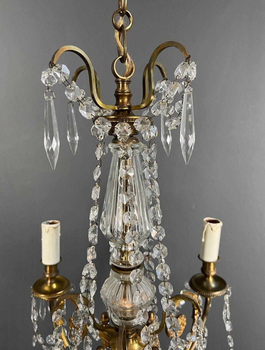 Lustre En Bronze à Cristaux. Travail Français De Style Louis XVI. Vers 1900-photo-3