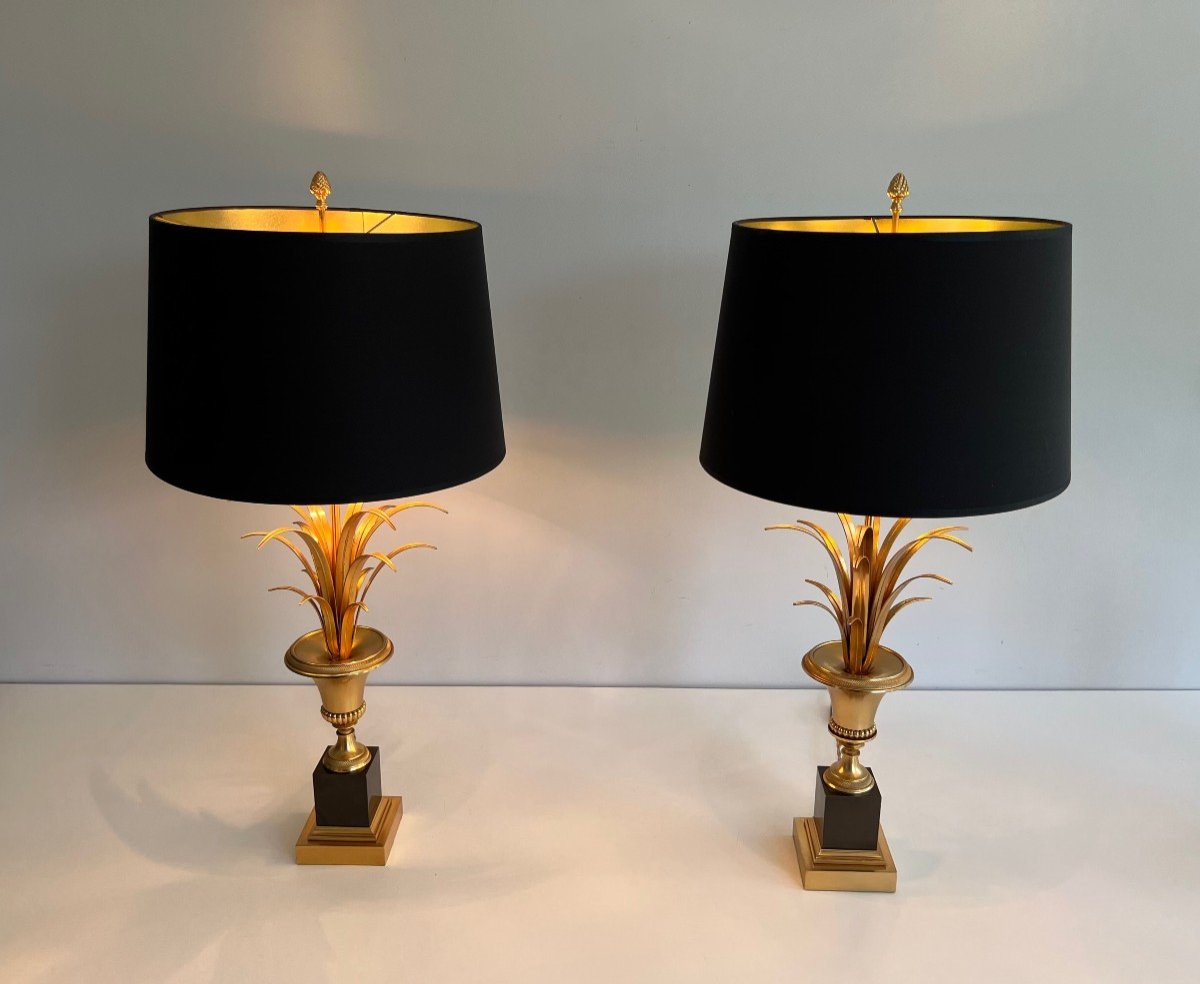 Pair Of Palm Tree Chrome And Brass Neoclassical Style Wall Lights In The Style Of Maison Charle-photo-2