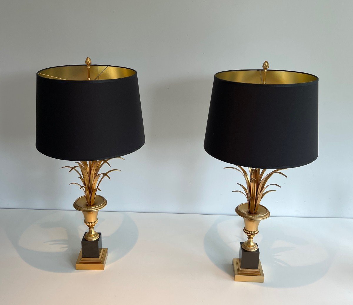 Pair Of Palm Tree Chrome And Brass Neoclassical Style Wall Lights In The Style Of Maison Charle-photo-4