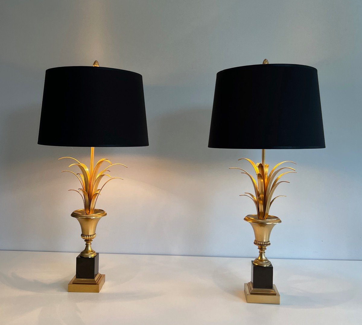 Pair Of Palm Tree Chrome And Brass Neoclassical Style Wall Lights In The Style Of Maison Charle-photo-8