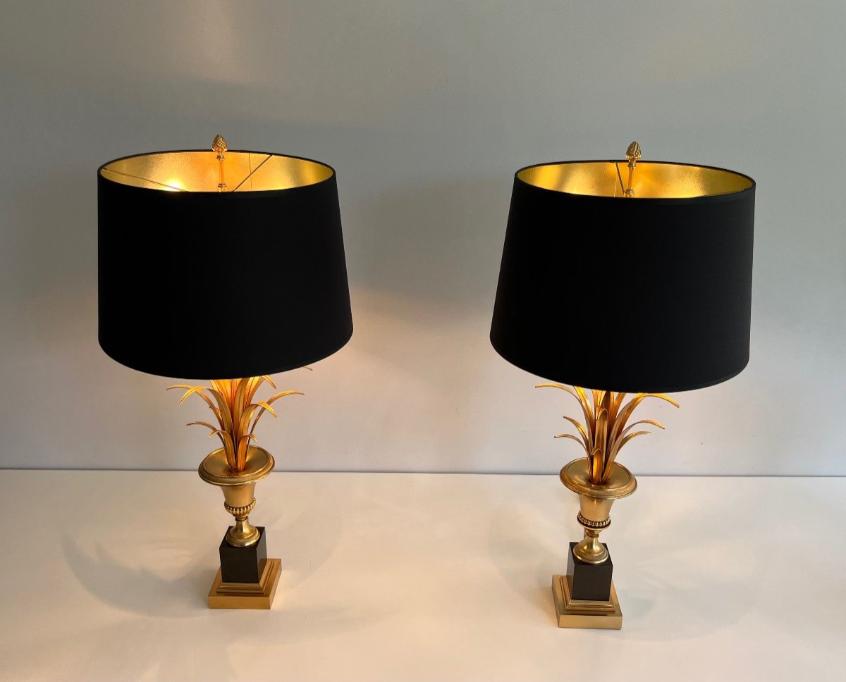 Pair Of Palm Tree Chrome And Brass Neoclassical Style Wall Lights In The Style Of Maison Charle