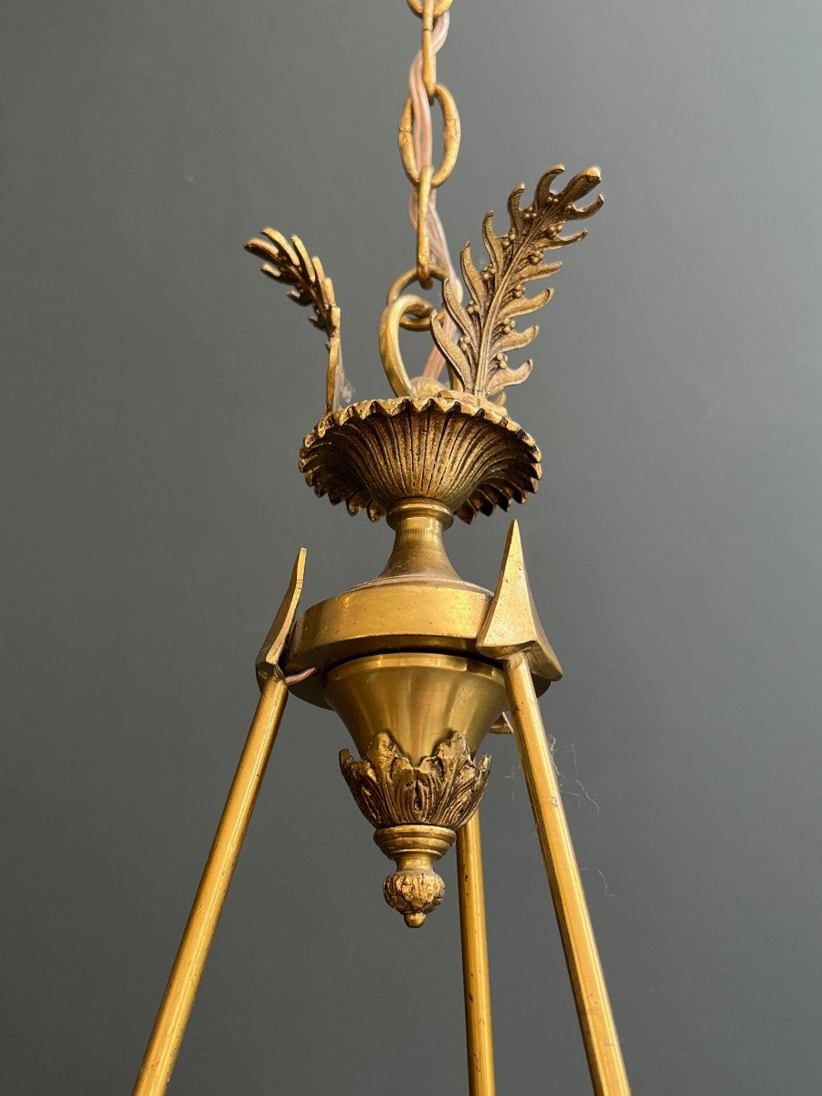Lustre Montgolfière De Style Empire En Bronze Et Cristal à Décors De Flêches Et Cols De Cygnes.-photo-1