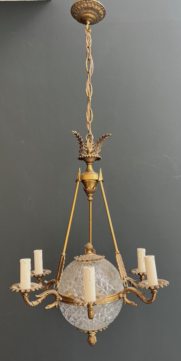 Empire Style Hot Air Balloon Chandelier In Bronze And Crystal Decorated With Arrows And Swan's -photo-8