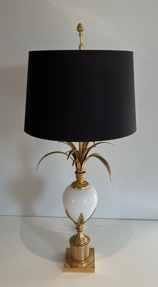 Gilt Nickel And White Opaline Ostrich Egg Table Lamp In The Style Of Maison Charles-photo-2