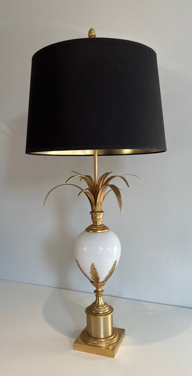 Gilt Nickel And White Opaline Ostrich Egg Table Lamp In The Style Of Maison Charles-photo-4