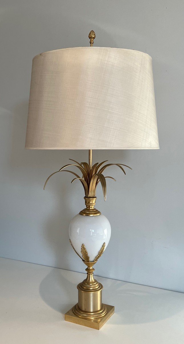 Gilt Nickel And White Opaline Ostrich Egg Table Lamp In The Style Of Maison Charles-photo-2