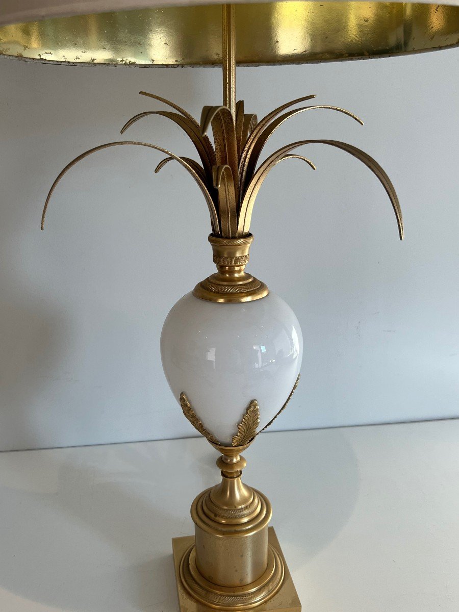 Gilt Nickel And White Opaline Ostrich Egg Table Lamp In The Style Of Maison Charles-photo-4