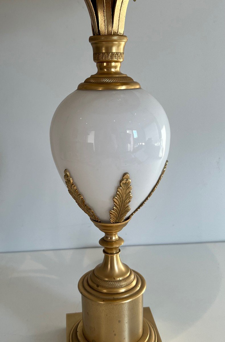 Gilt Nickel And White Opaline Ostrich Egg Table Lamp In The Style Of Maison Charles-photo-5