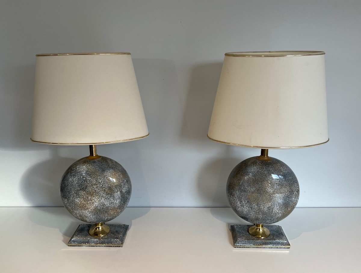 Pair Of Ceramic Table Lamps. French Work By Philippe Barbier. Circa 1970-photo-2