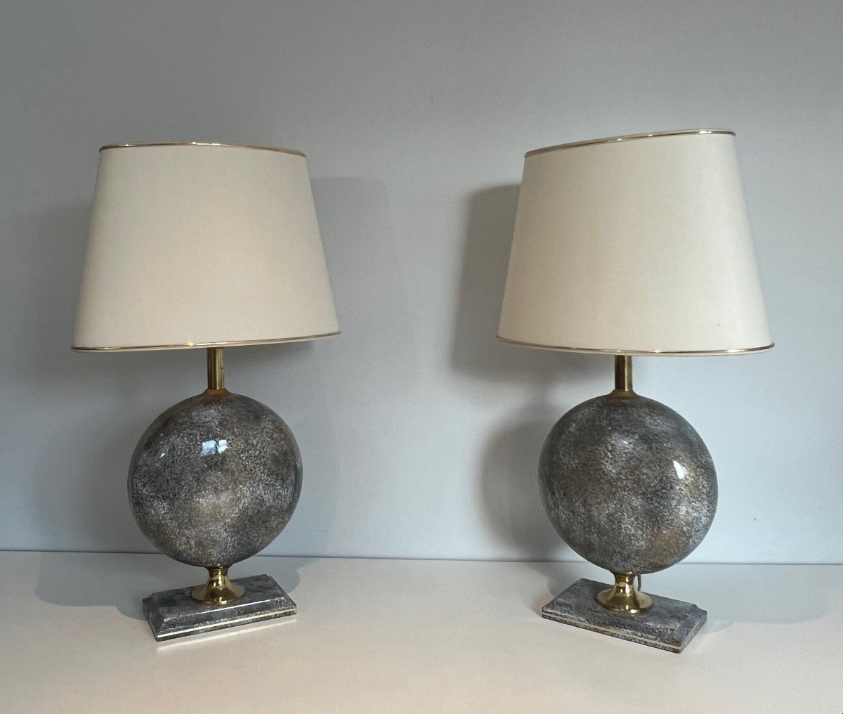 Pair Of Ceramic Table Lamps. French Work By Philippe Barbier. Circa 1970-photo-3