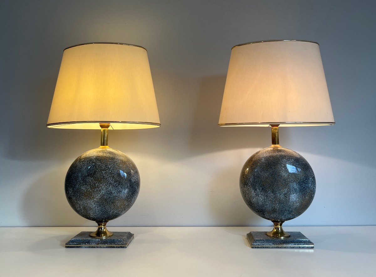 Pair Of Ceramic Table Lamps. French Work By Philippe Barbier. Circa 1970-photo-4