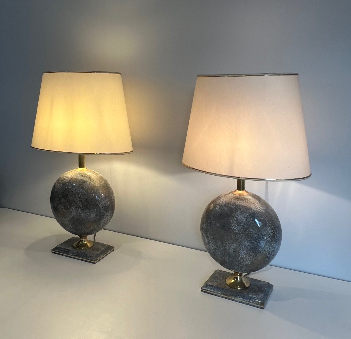 Pair Of Ceramic Table Lamps. French Work By Philippe Barbier. Circa 1970-photo-7