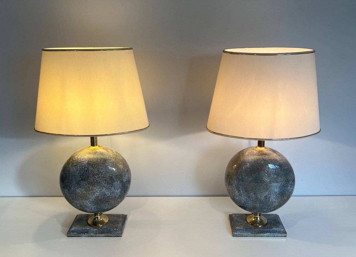 Pair Of Ceramic Table Lamps. French Work By Philippe Barbier. Circa 1970-photo-8