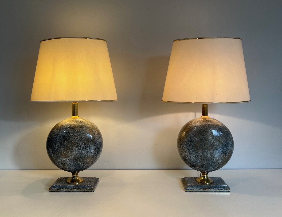 Pair Of Ceramic Table Lamps. French Work By Philippe Barbier. Circa 1970