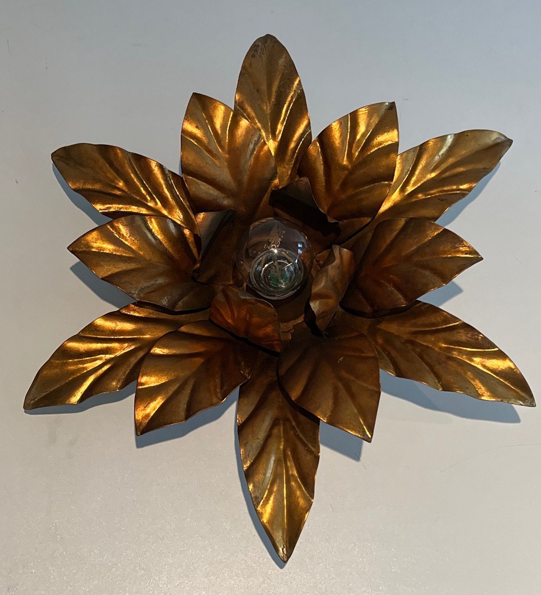 Gilt Metal Flower Wall Lights. French Work In The Style Of Maison Jansen. Circa 1940-photo-2