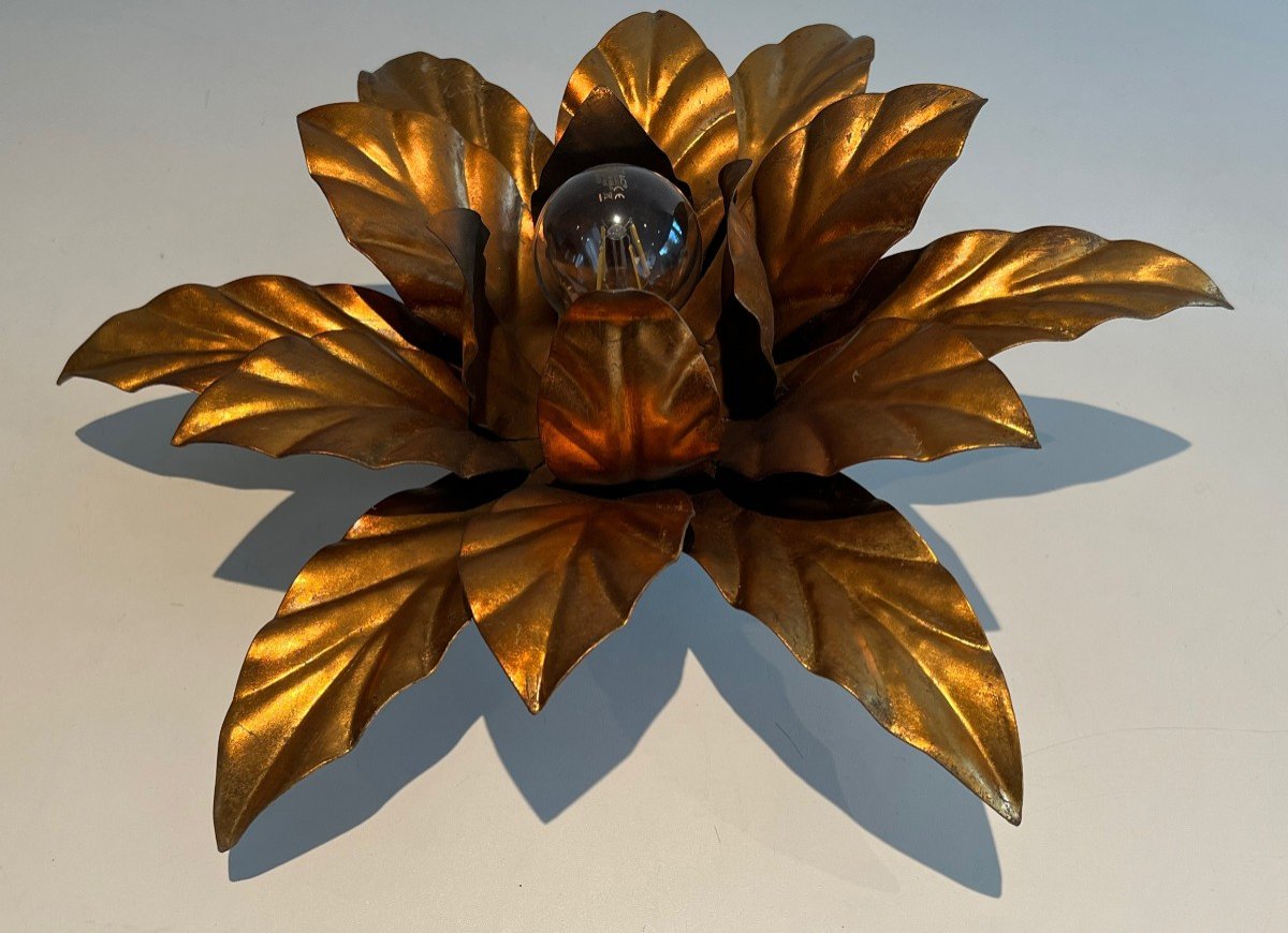 Gilt Metal Flower Wall Lights. French Work In The Style Of Maison Jansen. Circa 1940-photo-4