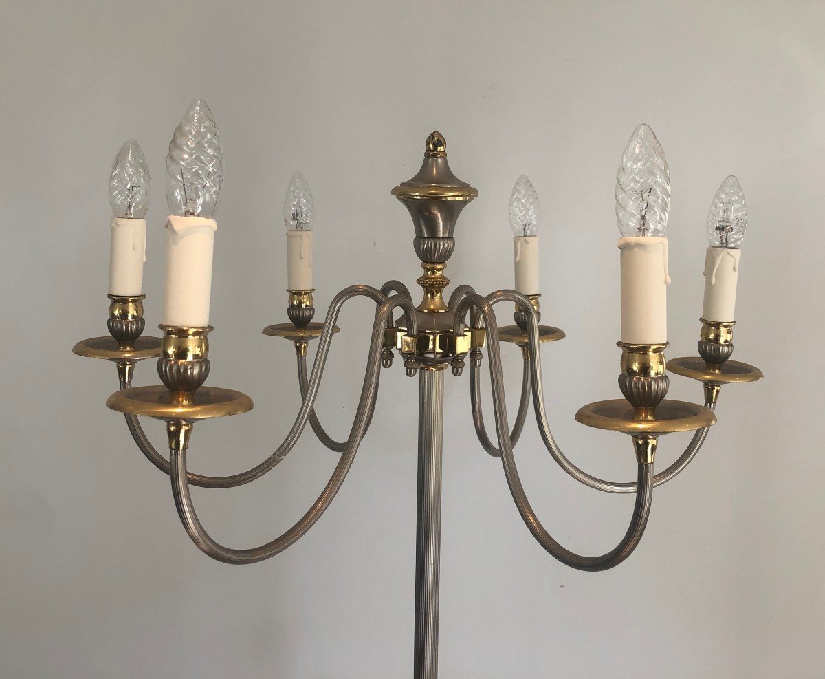 Neoclassical Style Silvered And Brass 6 Lights Floor Lamp. French Work. Circa 1940-photo-2