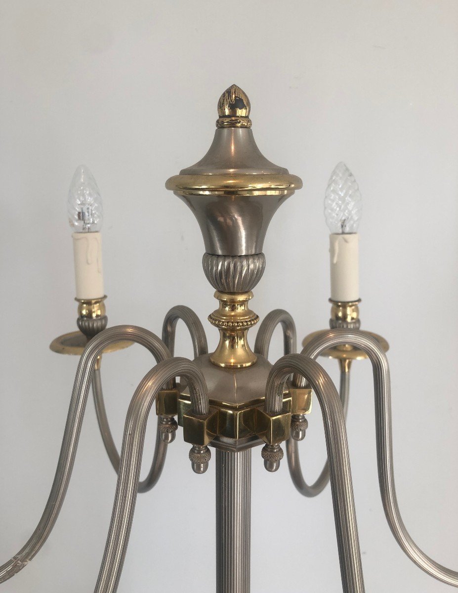 Neoclassical Style Silvered And Brass 6 Lights Floor Lamp. French Work. Circa 1940-photo-3