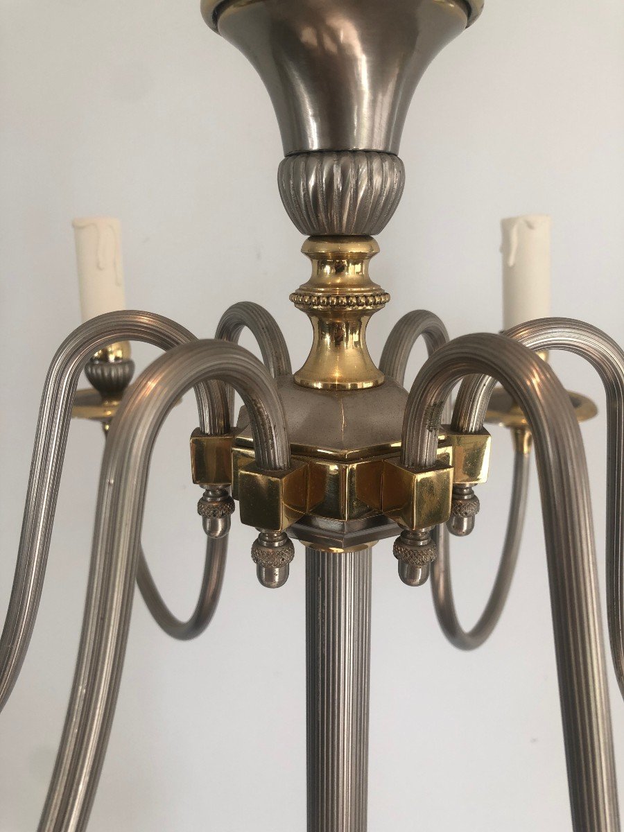 Neoclassical Style Silvered And Brass 6 Lights Floor Lamp. French Work. Circa 1940-photo-4