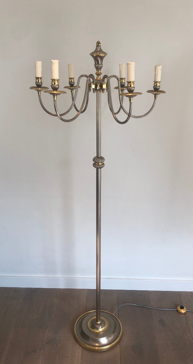 Neoclassical Style Silvered And Brass 6 Lights Floor Lamp. French Work. Circa 1940-photo-8