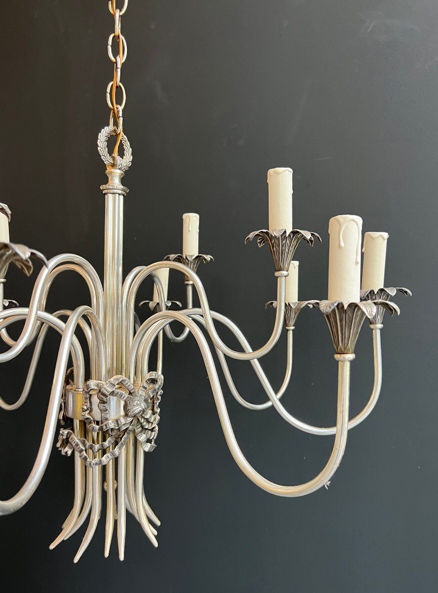 Neoclassical Style Silvered Metal Chandelier. French Work By Maison Charles. Circa 1940-photo-4