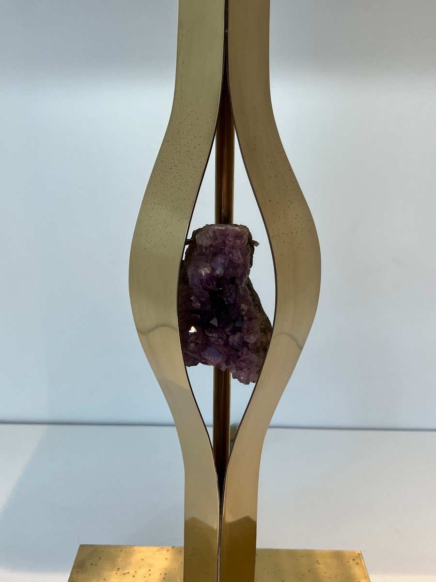 Important Sculptural Brass Lamp Made From An Amethyst. Belgian Work By Willy Daro. Around 1970-photo-3