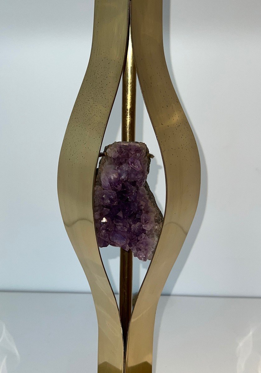 Important Sculptural Brass Lamp Made From An Amethyst. Belgian Work By Willy Daro. Around 1970-photo-4