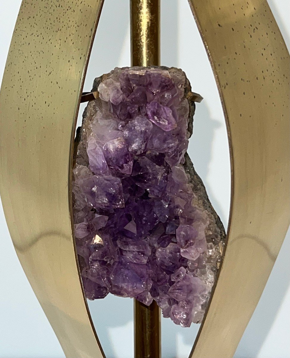 Important Sculptural Brass Lamp Made From An Amethyst. Belgian Work By Willy Daro. Around 1970-photo-6