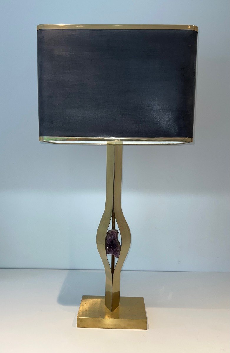 Important Sculptural Brass Lamp Made From An Amethyst. Belgian Work By Willy Daro. Around 1970-photo-8