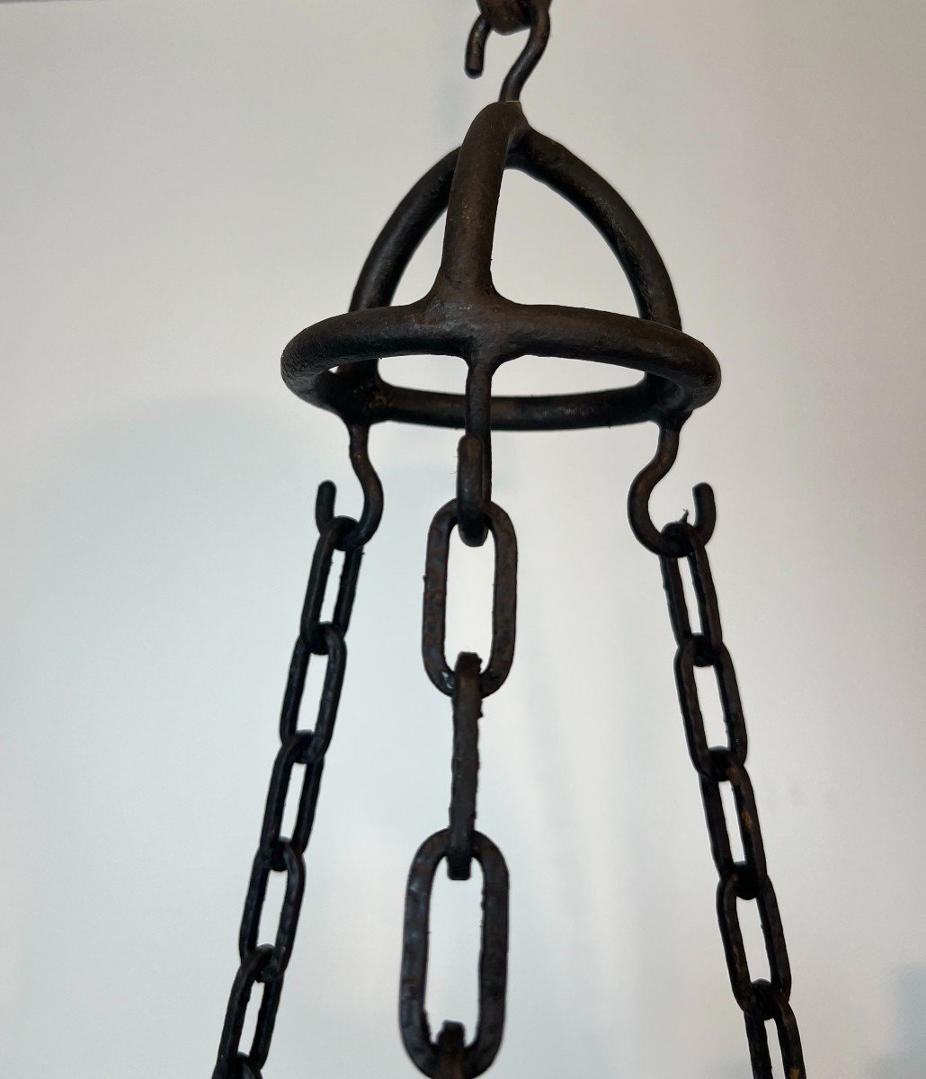 5 Arms Wrought Iron Chandelier With Leaves. French Work. Circa 1950-photo-4