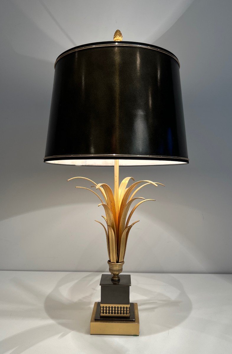 Black Lacquered And Gild Metal Pineapple Table Lamp. French Work In The Style Of Maison Charles-photo-2