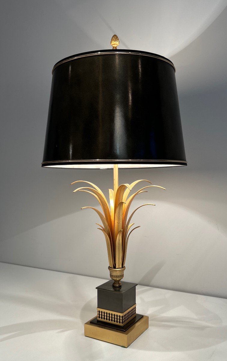 Black Lacquered And Gild Metal Pineapple Table Lamp. French Work In The Style Of Maison Charles-photo-8